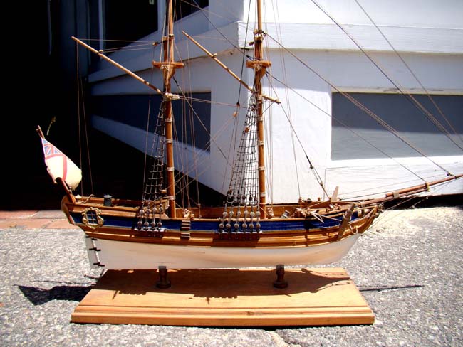 A model of a late 18th century English two masted sloop carrying two mortars